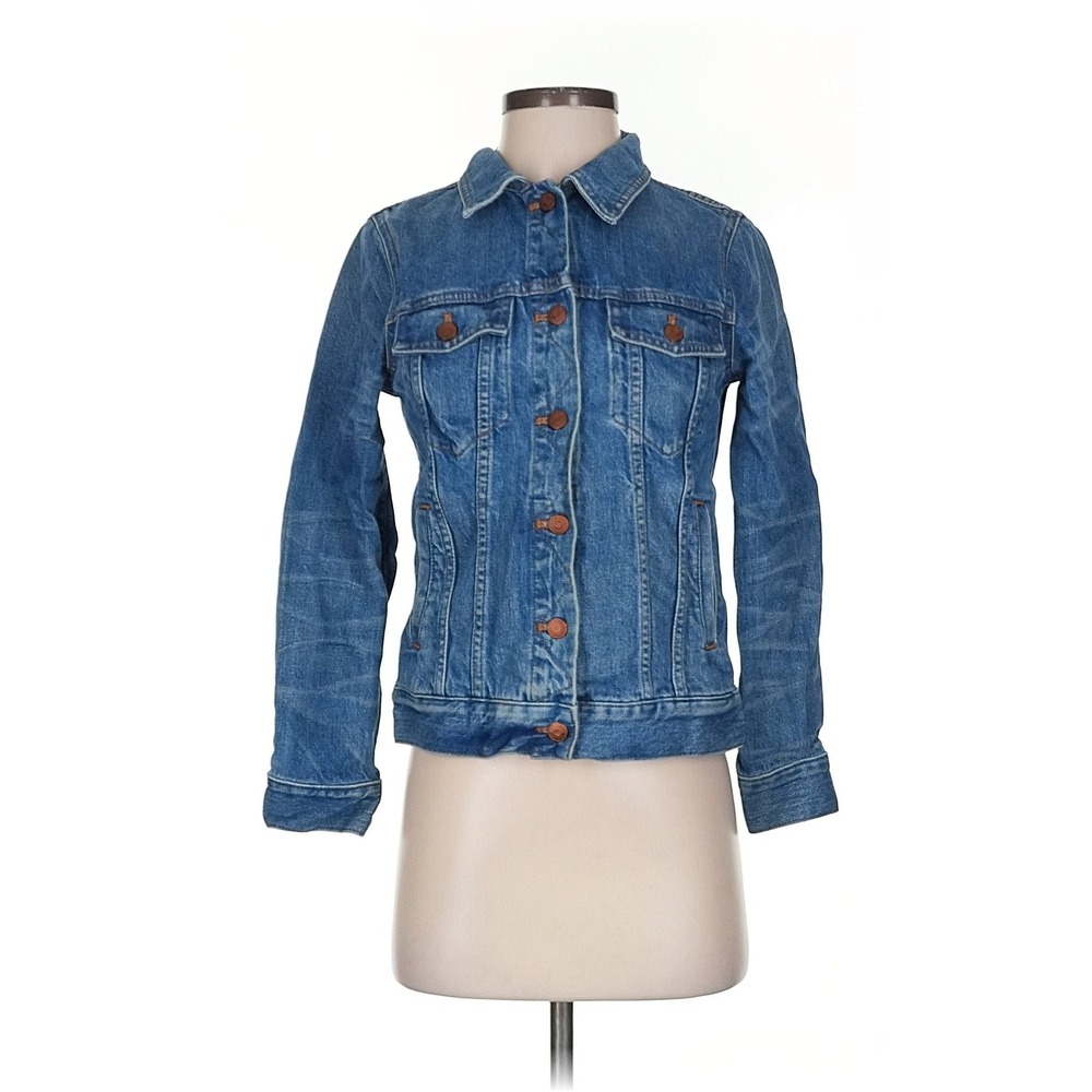 Madewell Jean Jacket Blue Denim Medium Wash Classic Button Up Trucker Coat Small - Picture 2 of 14